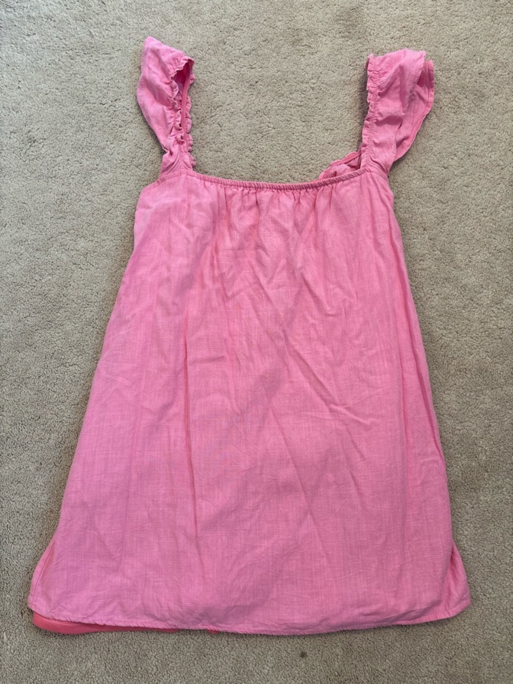 The Impeccable Pig Coral Pink Ruffle Strap Dress